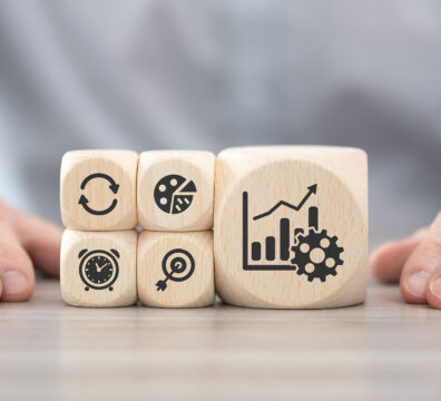 Wooden blocks with symbol of productivity concept